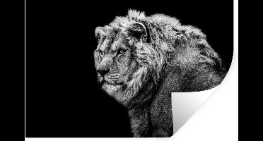 Muurstickers - Sticker Folie - Leeuw - Portret - Wilde dieren - Zwart - Wit - 30x20 cm - Plakfolie - Muurstickers Kinderkamer - Zelfklevend Behang - Zelfklevend behangpapier - Stickerfolie