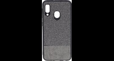 Shop4 - Samsung Galaxy A20e Hoesje - Zachte Back Case Denim en Leer Grijs