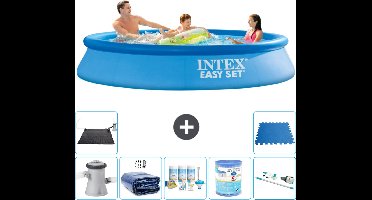 Intex Rond Opblaasbaar Easy Set Zwembad - 305 x 61 cm - Blauw - Inclusief Pomp Solarzeil - Onderhoudspakket - Filter - Stofzuiger - Solar Mat - Vloertegels
