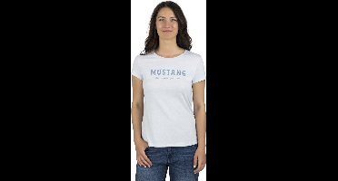 Mustang Dames T-Shirt Alexia C Logo slim fit Blauw XL Ronde Hals Volwassenen Basic T-shirt met korte mouwen en ronde hals gemaakt van 100% katoen