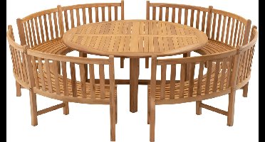 Tafel teak ø180 met 4x ronde parkbank