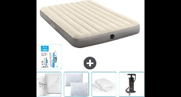 Intex Luchtbed - 2-Persoons - 152 x 203 x 25 cm - Beige - Inclusief Hoeslaken - Kussen - Pomp - Reparatieset en Kussenbeschermer