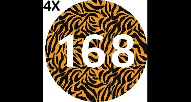 Containerstickers Huisnummer "192" - 25x25cm - Tijger Print Cirkel met Wit Nummer- Set van 4 dezelfde Vinyl Stickers - Klikostickers