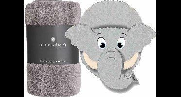 Apollo - Fleece deken grijs 125 x 150 cm met voetenwarmer slof olifant one size