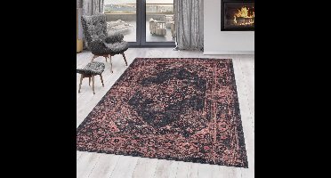 Wasbaar vloerkleed, oosters design, rood, woonkamerkleed, canvas achterkant, afmeting: 80 x 150 cm