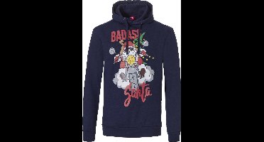 Heren Kersttrui Met Capuchon Badass Santa Hoodie Kerst Print Blauw - Maat XL
