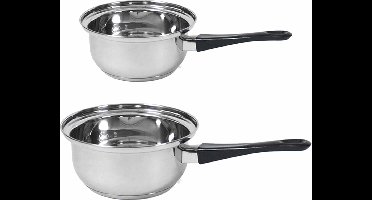 Set van 2x Rvs steelpannen/sauspannen London 18 en 14 cm - Kookpannen 3 liter en 1,5 liter