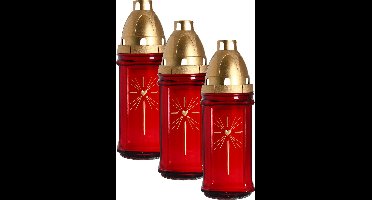 Grafkaars/gedenklicht met deksel - 3x stuks - rood - 8 x 22 cm - 3 dagen brandtijd - Graflichten/herdenkingslichten