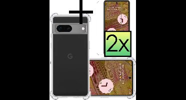 Hoesje - Met Screenprotector - 2 Stuks - Geschikt voor Google Pixel 7 - Sterk & Shockproof - Siliconen Case - Back Cover - Telefoon Hoes - Shock Proof - Transparant