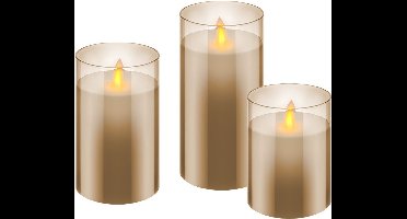 Goobay Set of 3 LED Real Wax Candles in Glass, Gold-Transparent, incl. 10x AAA (LR03)