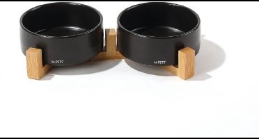 Keramieken kommen met bamboe ondersteuning 2x350 ml - Mpets - OPERA - Zwart