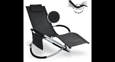 FlinQ Opvouwbare Ligstoel XXL Aura - Relaxstoel met Schommelfunctie - Tuinstoel - Zonnebed - Ligbed tuin Campingstoel - Tuinstoelen met tuinkussens - Roest- en uv-bestendig - Zwart