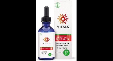 Vitals Elementair Zink & Koper - 60 ml - mineralen. Zink en koper in vloeibare en ionische vorm.