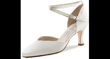 Werner Kern Betty LS Bruidsschoenen Wit Satijn - Flare hak 6,5 cm - Lederen Zool - Witte Dansschoenen Dames - Dichte Neus - Werner Kern Bridal - Wit - 39 1/3