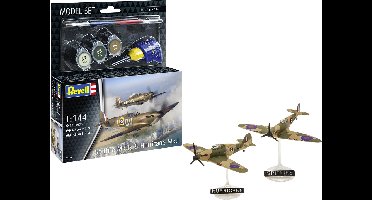 Revell Modelbouwpakket Vliegtuigen - 63771 Spitfire Mk.1a - Hurricane Mk.1 - Propeller Vliegtuigen - Model Set Plastic - 1:144 - Modelbouw