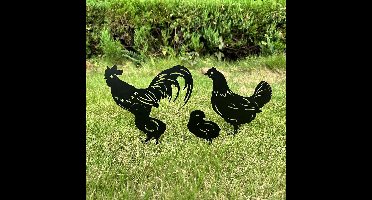 Unyqoos ® Metalen Kippenfamilie Tuindecoratie Set van 4 Stuks voor Buiten