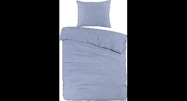 Droomtextiel Dekbedovertrek Flanel Blauw - Eenpersoons 140x200/220 cm - Super Zacht