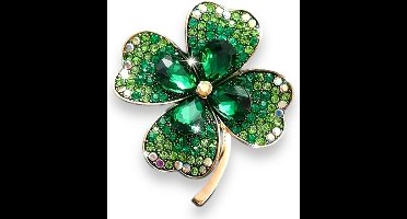 Luxueuze Klavertje Vier Broche met Groene Kristallen