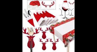 oCreon Kerst Tafeldecoratie Kit - Servies Houders - Bestek Mutsen & Zilverwerk Zakken voor Diner