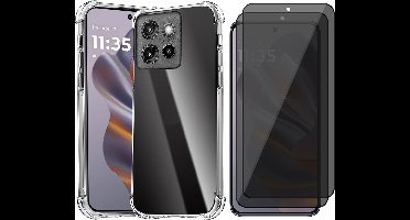 Hoesje geschikt voor Motorola Moto Edge 50 Neo / Edge 60 Neo / Thinkphone 25 - 2x Privacy Screenprotector Volledig Dekkend Glas - Shockproof Transparant