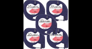 Label Tape Geschikt voor Dymo 91203 - Zwart op Rood | 12 mm x 4 m | SO72130 - 5 stuks - Geschikt voor: 109-XR 2000 LT-100H LT-100T QX50 XM XR