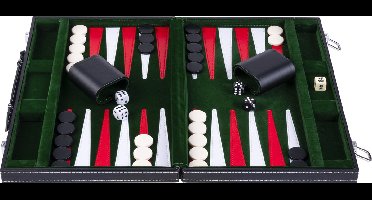 Backgammon 15 inch - Groen, Rood & Wit Gestikt Bord - Kunstlederen Koffer met Handvat - Engelhart
