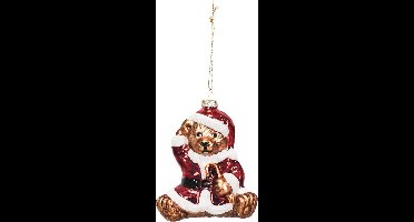 Housevitamin Kersthanger - Beer - Glas- Bruin/Rood - 9,5x6x10,5cm.