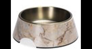 designed by lotte - voer/drinkbakje - melamine meis - 160 ml -KLEIN voor kat of klein hondje - beige marmerlook - INOX binnenkom