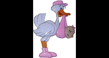 Decoratie ooievaar roze geboorte meisje - 50 cm - Wand versiering baby geboren - plastic