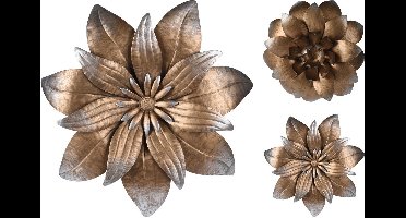 Muurdecoratie bloem brons 35 cm wanddecoratie kunststof goud.