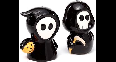 Peper- en Zoutstel - Set Skull Boy & Ghost Boy - Halloween - Dolomiet Keramiek - 8-8.5x5-6x5-5.5cm