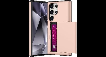 Hoesje Geschikt voor Samsung S24 Ultra Hoesje Rose Goud - shockproof Backcover met pasjeshouder - Ruimte voor 2 pasjes