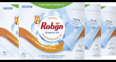 Robijn - Stralend Wit Wasmiddeldoekjes - 4 x 16 wasstrips - Voordeelverpakking