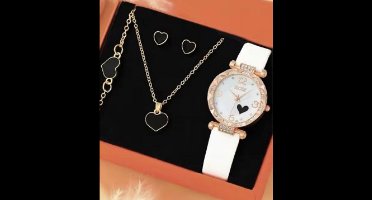 Horlogebox voor dames - geschenkdoos - cadeau set met horloge - oorbellen - ketting - armband - valentijn cadeautje voor haar - goud - silver