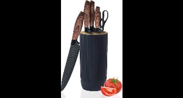 ApexArte® Messenset met Blok - Messensets met Messenblok - Koksmes - Keukenmessen Set - Super Scherp - Zwart