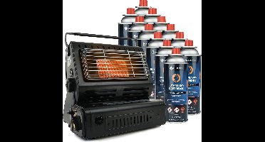 Eurocatch Gaskachel & Kooktoestel in 1 - Incl. 12 Butaan Gasbussen - Heater - Kachel - Terrasverwarmer - Camping gaskachel - Gas Heater - Verstelbaar - Draagbaar