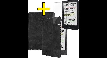 Hoesje Geschikt voor Kobo Clara BW Hoes Leren Case Sleep Cover Leer Met Screenprotector - Hoes Geschikt voor Kobo Clara BW Hoesje E-reader Leer – Zwart