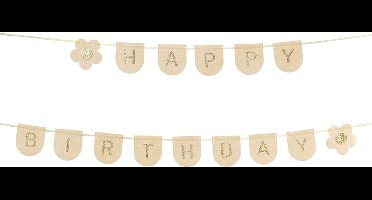 Vilten letterslinger "Happy Birthday" lichtroze en goud - lengte 3 meter