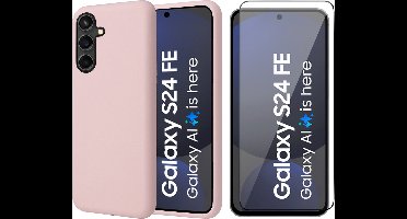 Hoesje geschikt voor Samsung Galaxy S24 FE - Screenprotector Volledig Dekkend Glas - Mat Back Case Roze