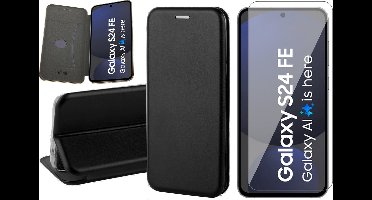Hoesje geschikt voor Samsung Galaxy S24 FE - Screenprotector Glas - Wallet Book Case Zwart