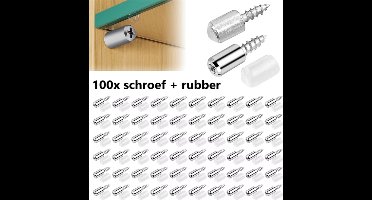TLVX 100 stuks sterke Plankdrager Schroeven + rubbers / Kastschroeven voor plank / Glasplaat houder / 100x Zelf tappende Kruiskop schroef en 100x rubber antislip / Kledingkast plank drager / Kastplank houder / Steun Schroeven Kledingkast planken