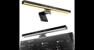 StayPowered LED Monitorlamp - Perfect Voor Oogcomfort en Productiviteit - Glansvrij - Traploos Dimmen - 5 Kleuren - Geheugenfunctie - Geschikt Voor Elke Monitor - Ruimtebesparend Ontwerp - Zwart - Levering Sneller dan Aangegeven!