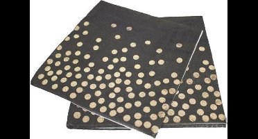 Servetten Zwart/Goud met stippen 20 stuks