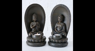 Buddha - Boeddha - 23cm - 2 set - Bruin - Theelichthouder