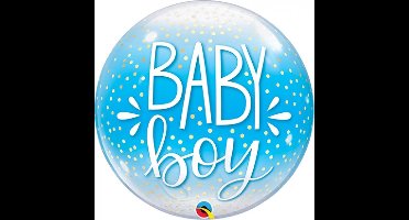ballon SINGLE BUBBLE BABY BOY BLUE CONFETTI & DOTS - 55CM