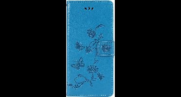 Shop4 - Geschikt voor Samsung Galaxy M51 Hoesje - Wallet Case Bloemen Vlinder Blauw