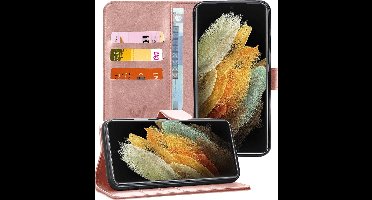 Hoesje geschikt voor Samsung Galaxy S21 Ultra - Book Case Kunstleer Pasjeshouder Rosegoud