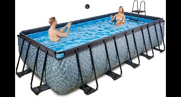 EXIT Stone Frame Zwembad 540x250x122cm - Opzetzwembad - met Zandfilterpomp - Rechthoekig - Grijs