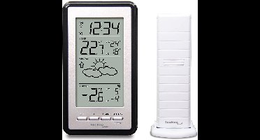 Technoline WS 9130 - Weerstation - Tafel of Wandstation - Binnen en buiten temperatuur - Radiogestuurde tijdsaanduiding - Alarm - Snooze - Zilverkleurig - Zwart
