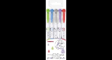 Zebra Mildliner  - Brush pennen - Dubbelzijdig - Koele kleuren - Set van 5